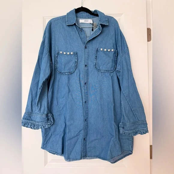 Zara Light Blue Denim Tunic Shirt - Picture 4 of 5